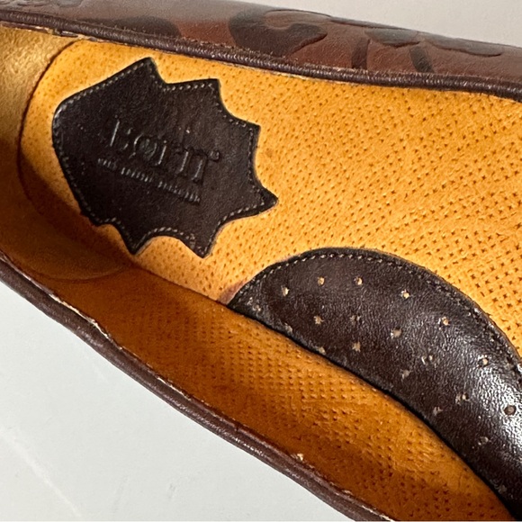 Born Vintage Tooled Leather Floral Ballet Flats 8 Brown - Picture 6 of 8